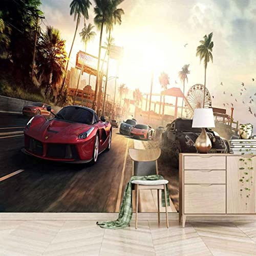 Papier Peint Mural 3D Fond De Salon Chambre Papier Peint Dessin Animé De Course De Voiture De Sport De Voiture 3D Enfant Chambre Murale Salon Chambre Maternelle Cent 140 (largeur) x 70 (hauteur) cm