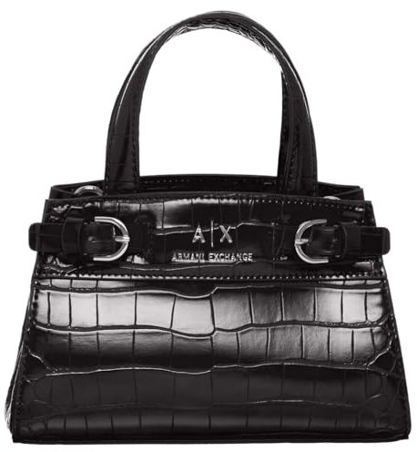 Armani Exchange Women's Milano 91, Sustainable, Tortoiseshell,Double Buckle Tote S, Black