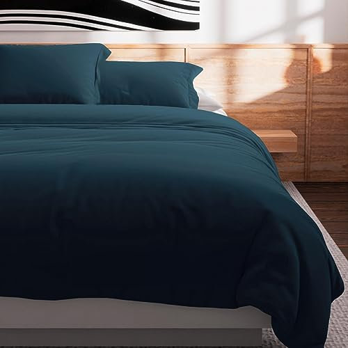 Soleil d'ocre, Housse de Couette en Coton 57 Fils 240x220 cm UNI Bleu Canard, par Soleil d'Ocre