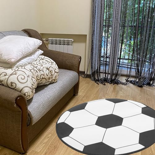 Ciieeo Runder Fußball Teppich Für Wohnzimmer rutschfeste Stuhlmatte Für Schreibtisch Dekorative Bodenmatte Mit Fußballmuster Praktisch Und Pflegeleicht