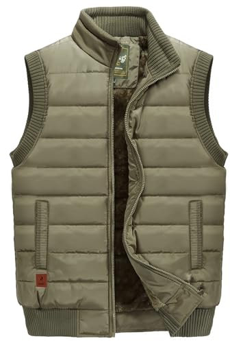 OlyljpinZ Men's Winter Fleece Fishing Vest Windproof Body Warmer Outdoor Sleeveless Jacket Quilted Padded Gilet Hiking Photography Outerwear Vest with Multi Pockets