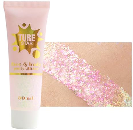 Body Glitter Gel, Face Glitters Body Gel Sequins Shimmer Liquid Eyeshadow, Glitter Sequins Chunky für Glitzer Gesicht Haare Lippen Nägel Make Up Kosmetik Festival Party,30ML