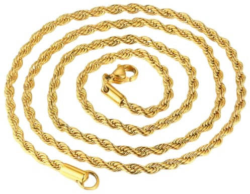 DVRK Cadena Hombre bañada en Oro 18k con Base de Acero Inoxidable 316L Resistente al Agua y al Sudor - Collar Hombre Oro 18k estilo Cordon