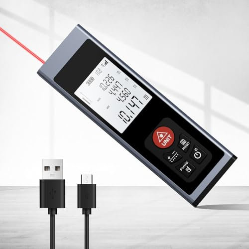 Entfernungsmesser 40M REVASRI, Laser-Entfernungsmesser mit M/In/F elektronische Wasserwaage LCD-Hintergrundbeleuchtung Entfernung/Fläche/Volumen/Pythagoras/Kontinuierlich und USB C aufladbar