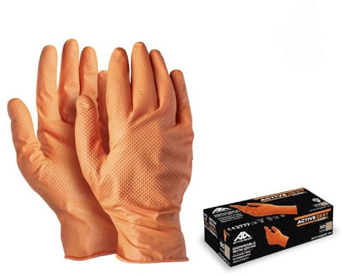 Generico GUANTI MONOUSO IN NITRILE ACTIVE DEXT 8,4gr ARANCIO NO TALCO BOX 50PZ L-XL (9/L)