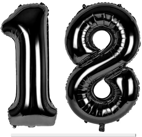 LAPONO Palloncini Compleanno 18 Anno Neri, Nero Numero 1 e 8 Giganti (83cm) Elio Gonfiar Pallone Foil Palloncini per Bambina Bambino Decorazioni 18 Anni Compleanno Festa Anniversario