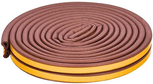 ToolSpace Türdichtung Selbstklebend Dichtungsband Dichtungsgummi Door Sealing Strip D Profil Braun Gummidichtung für Fenster & Türen 6M Fensterdichtung Anti-Kollision Gummi Schaum Schaumstoffband