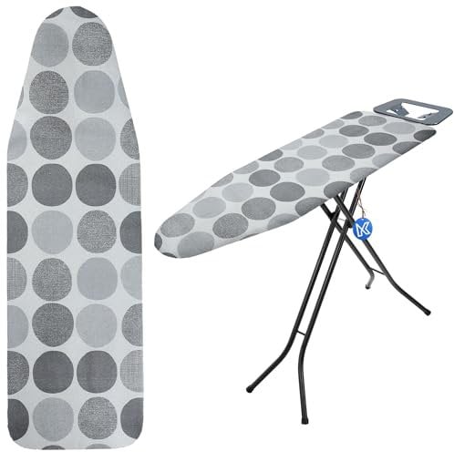 KADAX Housse de table à repasser, avec cordon de serrage, pour un repassage plus rapide, universelle, en 2 tailles, en coton, cercle gris, 120 x 40 cm