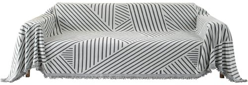 YSTELLAA Funda Sofa 4 Plazas, 180×380CM, Manta Cubre Sofa Four Seasons, Universal, Reversible, Grande, Gruesas, Antideslizantes, Decoración De Interiores, para Salón, Gris Oscuro-Line