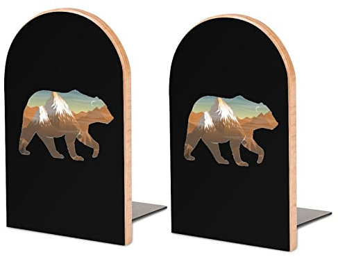 Serre-livres en bois robuste en forme d'ours de montagne, 1 paire de serre-livres pour la maison, le bureau, étagères décoratives