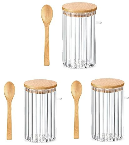 Hanabitx Frascos de Vidrio HerméTicos de 25 Onzas con Tapas de Cucharas de Bambú Contenedor de Avena Durante la Noche Tarro para Almacenamiento de Alimentos en Barra de Café