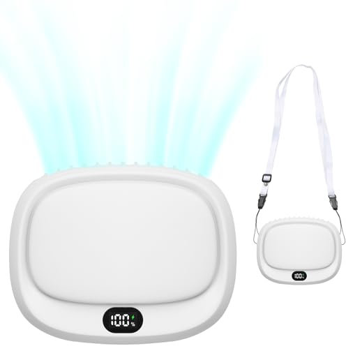 iYInJuan Ventilador Portatil, Mini Ventilador de Mano USB, 5 Velocidades Ajustables, 1800mAh Recargable, con pantalla LED y cordón, para Hogar Oficina Viajes Camping (Blanco)