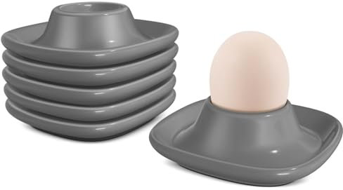 Flexzion Egg Cups for Soft Boiled Eggs - Set of 6 Ceramic Egg Holder - Stackable Egg Coddler Cups with Base for Serving, Breakfast, Brunch - Kitchen Table Decor, Gray