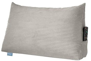 XDREAM Bettsitzkissen, Keilkissen für Bett und Sofa aus Kord in grau | Formstabiles Rückenkissen und Lendenkissen mit praktischem Seitenfach | waschbarer Bezug | Öko-Tex Zertifiziert | 70 x 40 x 20cm