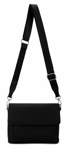 Damen Tasche Shopper Brusttasche Schultertasche Crossbody Trio Umhängetasche Messenger Handtasche Crossover BodyBag Leder Optik Schwarz