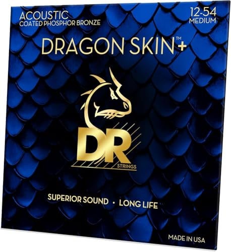 DR DAP-12 - Cuerdas para guitarra acústica recubiertas de bronce fosforado DRAGON SKIN+™, sonido superior con sensación cómoda y larga duración, livianas 12-54