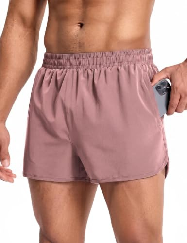 MIER Short de course athlétique pour homme avec doublure de slip de 7,6 cm, short doublé à séchage rapide avec poches à fermeture éclair pour entraînement de gym, rose, Taille M