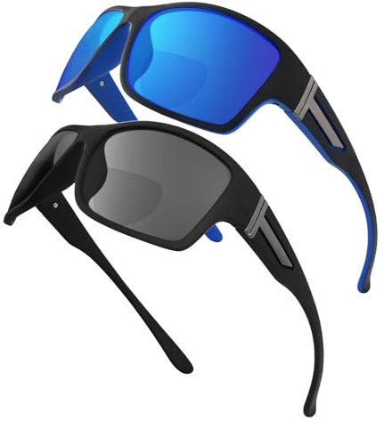 YOBOCO Reading Sunglasses Men Bifocal Reading Sun Glasses Sports Varifocal Reader Sunglasses for Fishing/Driving, Black/Blue