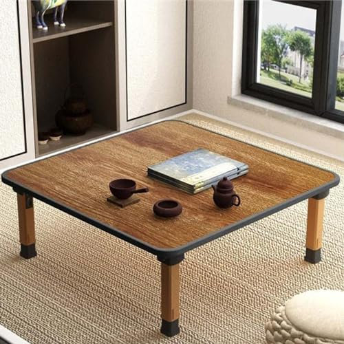 HIARAN Quadratischer, zusammenklappbarer Tee-/Couchtisch, niedriger Bambustisch im japanischen Stil, multifunktionaler Esstisch, Arbeitstisch, Kleiner Schreibtisch für Tatami, auf dem Boden sitzendes