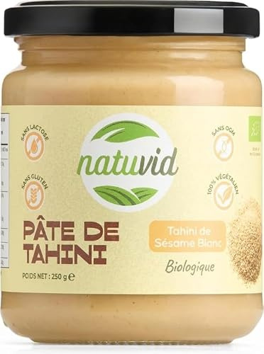 Natuvid | Pasta de Tahini BIO de Sésamo | 250g | 100% Natural y Orgánica | Rica en Proteína y Fibra | Vegana | Sin Gluten, Sin Lactosa y Sin Azúcar Añadido | Sin Aditivos ni Conservantes