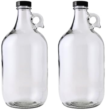 FastRack - 0.5 Gallon Glass Jugs | 2 Pack with Polyseal Caps | Clear Half Gallon Glass Jug Ideal for Beverage Storage, Versatile 1/2 G Jug with Airtight Cap for Fermenting & Storing Liquids