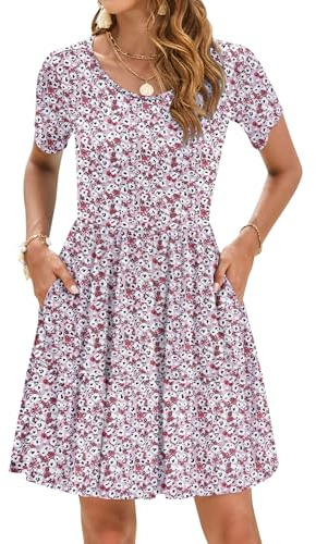 AUSELILY Abiti Estivi Abiti da Spiaggia Casual da Donna Elegante Abito in T-Shirt a Maniche Corte con Orlo a Pieghe e Tasche