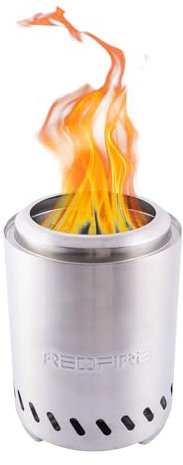 REDFIRE Pellet Tischkamin Volcano Medium, Tischfeuer Edelstahl für Holz und Pellets – Feuerschalen für den Garten, raucharme Feuertonne, Camping Gadgets (Silber)