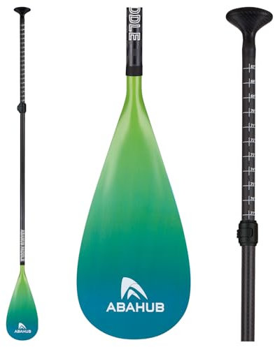 Abahub 3teilig Carbon SUP Paddel mit Paddeltasche Stand Up Teleskoppaddel 170-218cm Karbonschaft+Kunststoffblatt für SUP Board Surfboard Blau-Grün-Verlauf