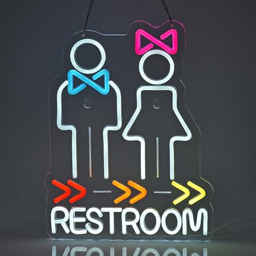 JULHOVR Restroom Neon Sign,Bathroom Lounge Shop LED Light Wall Decor Sign