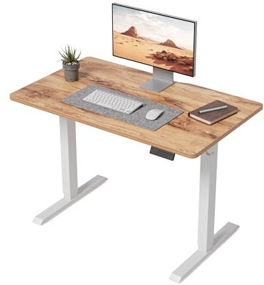 Cubiker Electric Standing Desk Height Adjustable For Gaming and Computer, 100 x 60cm Sit Stand Electric Home Office Desk with Memory Smart Pannel, Splice Board, Light Brown