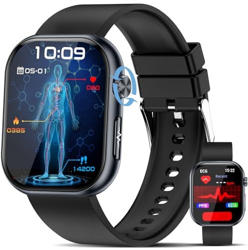 YUPENG Smartwatch Uomo Donna, 1.95 AMOLED ECG/HRV/Acido Urico/Pressione Sanguigna/𝐆li𝐜𝐞𝐦𝐢𝐚, Monitoraggio Sonno/BMI/Temperatura, Chiamate/SOS, IP68 Orologio Fitness Tracker per Android iOS