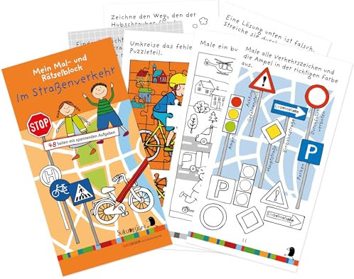 Lern-, Mal- und Rätselheft * IM STRASSENVERKEHR * mit spannenden Verkehrs-Aufgaben auf 48 Seiten | 10x20cm, für Kinder, Mitgebsel, Geschenk | Straßenschilder Malbuch Malen Malblock Kindergeburtstag