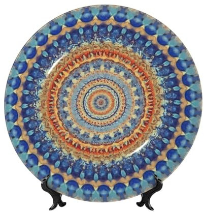 ZSUUGJ Piatto rotondo Mandala da 25,4 cm, in ceramica, con supporto, da appendere alla parete, per decorare la casa