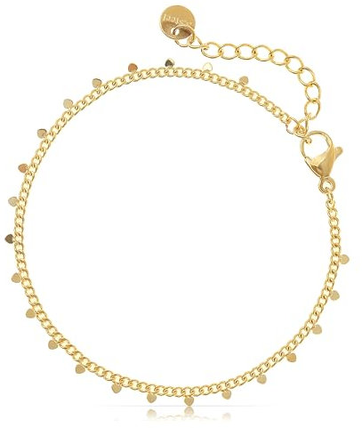 Made by Nami Armband Damen Gold mit Goldplättchen Anhänger aus Chirurgischem Edelstahl 16 + 3 cm Hypoallergen Wasserfester Schmuck Gold Geschenkideen für Frauen
