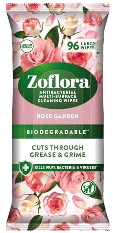 Zoflora Rose Garden 96 Wipes, Antibacterial Multi-surface Cleaning Wipes Convenient, Quick Cleaning, Biodegradable