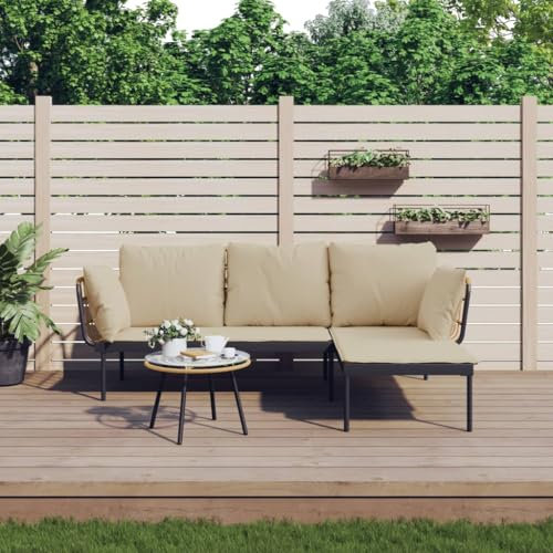 Massbinet Garten Lounge Set Ecksofa mit kleinem runden Tisch Beige