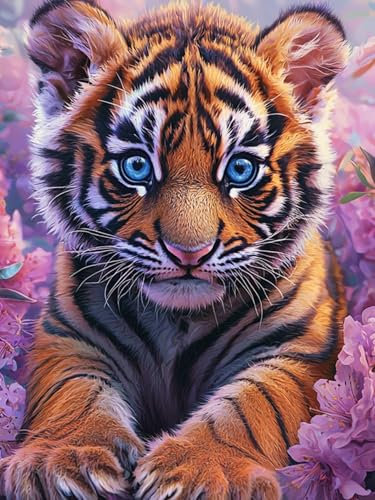 Diamond Painting Erwachsene Kinder-Tiger Diamond Painting Kits, 5D Blume Diamant Malerei Set, DIY Diamantmalerei Basteln mosaikherstellung Bilder Arts, Décor Kreuzstich-Leinwandgemälde 60x80cm V-4
