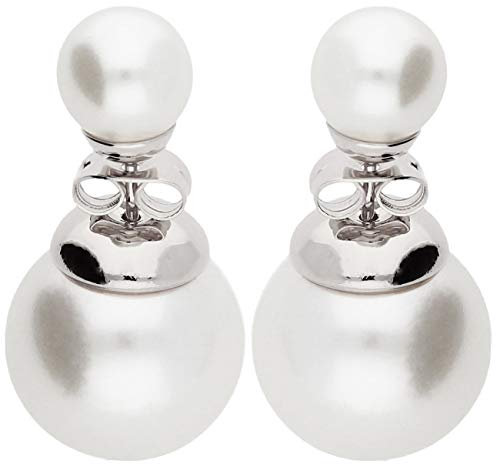 LÖB Ohrringe 750er Weißgold Vergoldet Perlenohrringe silber weiß Damen Doppel Ohrstecker Set Front Back mit Zwei Perlen Kugeln Perlenohrstecker Brautschmuck