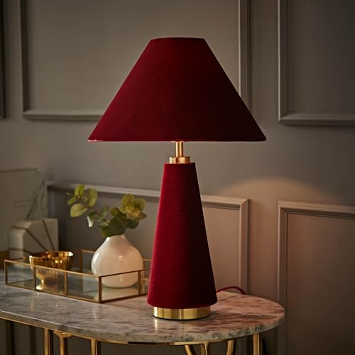 ValueLights | Martha Conical Burgundy Velvet Table Lamp and Bulb | Table Lamps & Home Improvements Essential