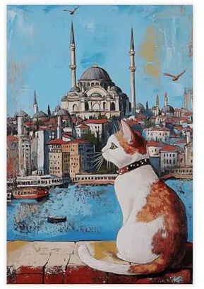 Poster auf Leinwand mit Katzen von Istanbul, Wandkunst, Dekordruck, Bild Gemälde für Wohnzimmer, Schlafzimmer, Dekoration, 60 x 90 cm