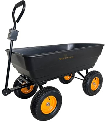 WESTMANN Prakta M Gartenwagen Kunststoffkarre 125 L 300 kg Tragkraft | Vier Räder und eine Kippfunktion machen den 2-in-1 Gartenwagen und Bollerwagen komfortabel und leicht zu entleeren im Garten.