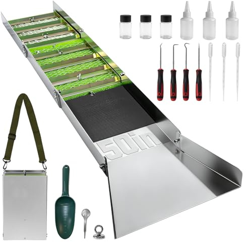 Keyzone Kit completo di panoramica per scatola di luice da 127 cm, kit da miniera pieghevole in lega di alluminio da 19 pezzi, attrezzatura portatile per la prospezione dell'oro con padella, schermo
