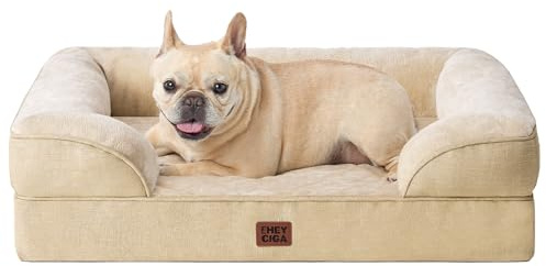 EHEYCIGA Orthopädisches Hundebett Kleine Hunde, 76x51cm, Memory Foam Hundekorb Mittelgroße Hunde, Waschbar Hundesofa Wasserdicht rutschfest, Hundecouch mit Hohem Rand, Hellbraun