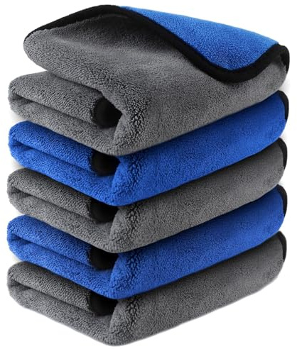 TGYIMENG Microfibre Cleaning Cloths, 6 Pack, Two-layer Thickened Towels, Lint Free Super Absorbent Towel for Household and Car Washing, Drying, Detailing, 40x30cm (Blue)