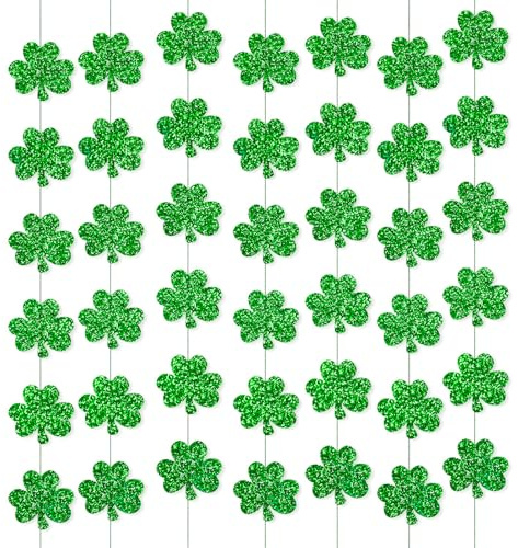 Ovanda 3 Stück St. Patrick's Day Girlanden, Glitzer Klee Banner Girlanden, Kleeblatt St Patricks Day Deko, Kleeblatt Deko, Glücksmotiv Hängende Girlande