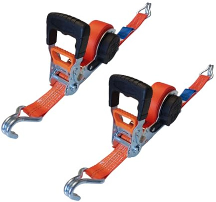 2er-Set Zurrgurt mit Aufrollautomatik, 5,0 m x 35 mm | selbstaufwickelnd, mit Spitzhaken