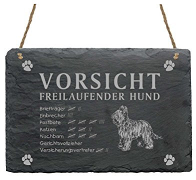 Schild Schiefer Spruch Briard Vorsicht Freilaufender Hund Türschild 22 x 16 cm