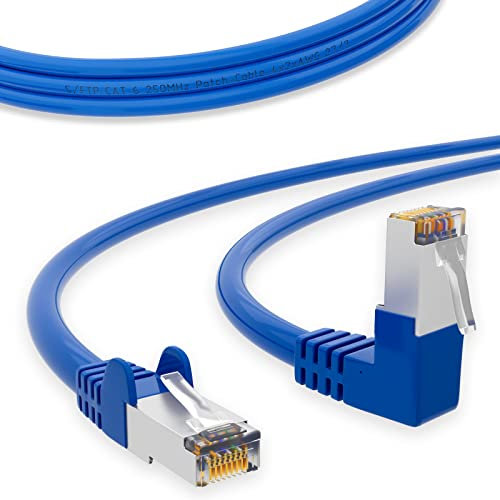 HB Câble réseau numérique LAN coudé à 90° Fiche RJ45 3 m 300 cm Cat 6 Bleu Cuivre Professionnel S/FTP PIMF LSZH cat. 6 Cat6 AWG 27/7 RJ45 Port Ethernet Réseau AWG27