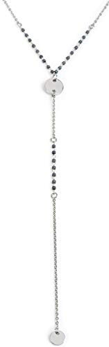 styleBREAKER Damen Edelstahl Layer Halskette 3-reihig mit Perlen und runden Anhängern, Ankerkette, Kette, Schmuck 05030055, Farbe:Silber/Blau-Grau
