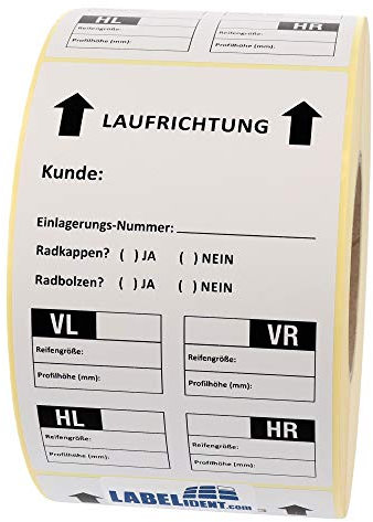 Reifenaufkleber für Einlagerung, Papier weiß-schwarz, 100 x 150 mm, 500 Etiketten auf 1 Rolle(n), extrem permanent, Trägerperfo.